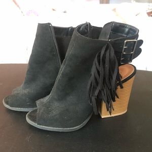 black fringe booties